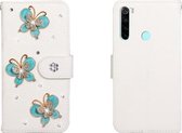 Voor Xiaomi Redmi Note 8 Horizontale Flip Effen Kleur Strass Lederen Case met Kaartsleuf & Portemonnee & Houder (Drie Vlinders)