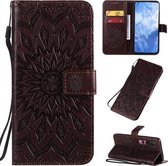 Voor Xiaomi MI 10/10 Pro Geperst Afdrukken Zonnebloempatroon Horizontale Flip PU-lederen hoes met houder & kaartsleuven & portemonnee & lanyard (bruin)