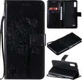 Voor LG K22 / K22 Plus Boom & Kat Patroon Geperst Afdrukken Horizontale Flip PU Lederen Case met Houder & Kaartsleuven & Portemonnee & Lanyard (Zwart)