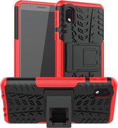 Voor Samsung Galaxy A01 Core Tyre Texture Shockproof TPU + PC beschermhoes met houder (rood)