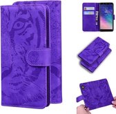 Voor Samsung Galaxy A6 + (2018) Tiger Embossing Pattern Horizontale Flip lederen tas met houder & kaartsleuven & portemonnee (paars)