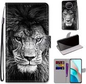 Voor Xiaomi Redmi Note 9 5G / Note 9T Gekleurde tekening Cross Texture Horizontale Flip PU lederen tas met houder & kaartsleuven & portemonnee & Lanyard (zwart-witte leeuwenkop)