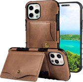 Crazy Horse Texture PU + TPU schokbestendige achterkant met kaartsleuven & houder & portemonnee & crossbody riem voor iPhone 12/12 Pro (koffie)