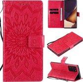 Voor Samsung Galaxy Note20 Ultra Reliëf Zonnebloem Patroon Horizontale Flip PU Lederen Case met Houder & Kaartsleuven & Portemonnee & Lanyard (Rood)