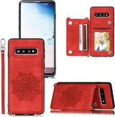 Voor Samsung Galaxy S10 Mandala reliëf PU + TPU hoesje met houder & kaartsleuven & fotolijst & riem (rood)