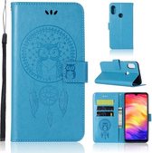 Windgong Uil Embossing Patroon Horizontale Flip lederen tas met houder & kaartsleuven & portemonnee voor Xiaomi Redmi Note 7 (blauw)