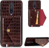 Voor Xiaomi Redmi K30 Krokodilpatroon PU + TPU + PVC Breukvast gsm-hoesje met magnetische onzichtbare houder en kaartsleuven (bruin)