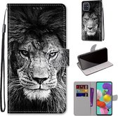 Voor Samsung Galaxy A51 Gekleurde Tekening Cross Textuur Horizontale Flip PU Lederen Case met Houder & Kaartsleuven & Portemonnee & Lanyard (Zwart-witte Leeuwenkop)