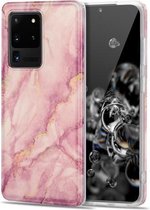 Voor Samsung Galaxy S20 Ultra TPU Gilt Marble Pattern beschermhoes (roze)