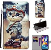 Voor Samsung Galaxy M11 & A11 Gekleurde tekening Cross Texture Horizontale Flip PU lederen tas met houder & kaartsleuven & portemonnee & lanyard (lederen schoenen kat)