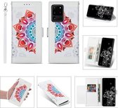 Voor Samsung Galaxy S20 Ultra Printing Tweekleurig Half Mandala-patroon Dubbelzijdige magnetische gesp Horizontale flip lederen tas met houder & kaartsleuven & portemonnee & fotolijst & lanya