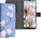 kwmobile telefoonhoesje voor Samsung Galaxy A02s - Hoesje met pasjeshouder in taupe / wit / blauwgrijs - Magnolia design