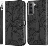 Voor Samsung Galaxy S21 5G Life of Tree Embossing Pattern Horizontale Flip Leather Case met houder & kaartsleuf & portemonnee & fotolijst & Lanyard (zwart)