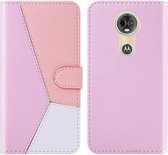 Voor Motorola Moto E5 Tricolor Stitching Horizontale Flip TPU + PU lederen tas met houder & kaartsleuven & portemonnee (roze)