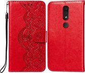 Voor Nokia 4.2 Flower Vine Embossing Pattern Horizontale Flip Leather Case met Card Slot & Holder & Wallet & Lanyard (Red)