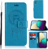 Voor Samsung Galaxy A02 (EU-versie) Windgong Uil Embossing Patroon Horizontale Flip lederen tas met houder & kaartsleuven & portemonnee (blauw)