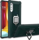 Voor LG Velvet / G9 koolstofvezel beschermhoes met 360 graden roterende ringhouder (groen)