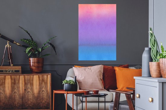 Sticker Muursticker Aquarelle Abstraite - Oeuvre abstraite faite d'aquarelle et de débordement du rose au violet et au bleu - 60x90 cm - film adhésif autocollant - sticker mural repositionnable