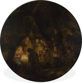 WallCircle - Wandcirkel - Muurcirkel - Aanbidding van de herders - Schilderij van Rembrandt van Rijn - Aluminium - Dibond - ⌀ 140 cm - Binnen en Buiten