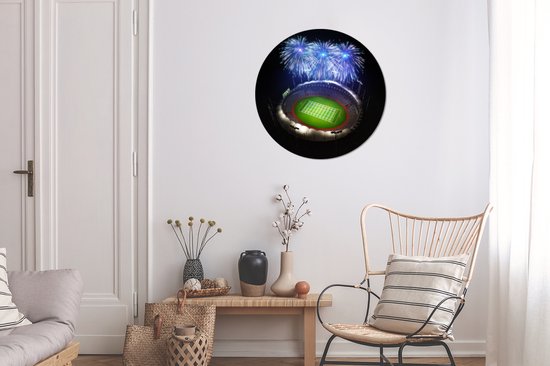 Illustration de feu d'artifice au-dessus du stade de football Sticker mural cercle mural 50x50 cm / cercle papier peint / cercle mural / cercle vivant - autocollant et découpe ronde