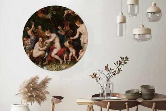 Nymphes remplissent la corne d'abondance - Peinture de Peter Paul Rubens Assiette en plastique de cercle mural