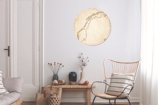 Illustration d'une carte ancienne de la Norvège Sticker mural cercle mural 50x50 cm / cercle papier peint / cercle mural / cercle vivant - autocollant et découpe ronde