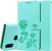 Voor Galaxy A10s Rose reliÃ«f horizontaal Flip PU lederen tas, met houder & kaartsleuven & portemonnee (groen)