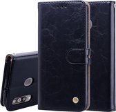 Zakelijke stijl olie wax textuur horizontale flip lederen case voor Galaxy M30, met houder & kaartsleuven & portemonnee (zwart)