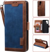 Voor huawei p30 pro retro splicing horizontale flip lederen tas met kaartsleuven en houder en portemonnee (blauw)