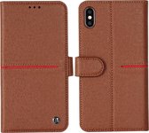 GEBEI Top-grain lederen horizontale flip beschermhoes met houder & kaartsleuven & portemonnee & fotolijst (bruin) voor iPhone XS Max GEBEI