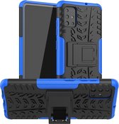 Voor Galaxy A51 Tire Texture Shockproof TPU + PC beschermhoes met houder (blauw)