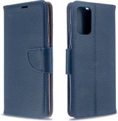 Voor Galaxy S20 + Litchi Texture Pure Color Horizontale Flip PU lederen tas met houder & kaartsleuven & portemonnee & Lanyard (donkerblauw)