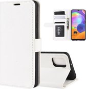 Voor Galaxy A31 R64 textuur enkele horizontale flip beschermhoes met houder & kaartsleuven & portemonnee & fotolijst (wit)