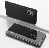 Voor Galaxy A71 vergulde spiegel horizontaal flip leer met standaard mobiele telefoon holster (zwart)