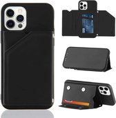 Skin Feel PU + TPU + PC Achterkant Schokbestendig hoesje met kaartsleuven & houder & fotolijst voor iPhone 12 Pro Max (zwart)