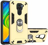 Voor Geschikt voor Xiaomi Redmi Note 9 2 in 1 Armor Series PC + TPU beschermhoes met ringhouder (goud)