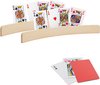 Afbeelding van het spelletje 2x stuks Speelkaarthouders - inclusief 54 speelkaarten rood geruit - hout - 35 cm - kaarthouders