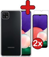 Samsung A22 Hoesje 5G Versie Transparant Siliconen Case Met 2x Screenprotector - Samsung Galaxy A22 Hoes Silicone Cover Met 2x Screenprotector - Transparant