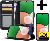 Hoesje Geschikt voor Samsung A22 5G Hoesje Book Case Hoes Wallet Cover Met 2x Screenprotector - Hoes Geschikt voor Samsung Galaxy A22 5G Hoesje Bookcase Hoes - Zwart