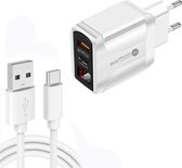 PD001B PD3.0 20W + QC3.0 USB LED digitale display snellader met USB naar Type-C datakabel, EU-stekker (wit)