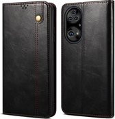 Voor Huawei P50 Simple Wax Crazy Horse Textuur Horizontale Flip Leather Case met Kaartsleuven & Houder (Zwart)