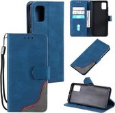 Voor Samsung Galaxy A41 Driekleurige Stiksels Kalf Textuur Horizontale Flip Lederen Case met Houder & Kaartsleuven & Portemonnee (Blauw)