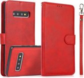 Voor Samsung Galaxy S10+ Kalf Textuur 2 in 1 Afneembare Magnetische Achterkant Horizontale Flip Lederen Case met Houder & Kaartsleuven & Portemonnee & Fotolijst (Rood)