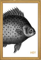 JUNIQE - Poster met houten lijst Hey Fish -40x60 /Wit & Zwart