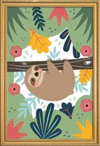 JUNIQE - Poster met houten lijst Sloth -20x30 /Bruin & Groen