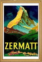 JUNIQE - Poster met houten lijst Vintage Zwitserland Zermatt -30x45