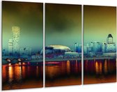 GroepArt - Schilderij -  Steden - Oranje, Blauw, Rood - 120x80cm 3Luik - 6000+ Schilderijen 0p Canvas Art Collectie