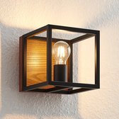 Lindby - wandlamp - 1licht - staal, eikenhout - H: 18 cm - E27 - eiken,