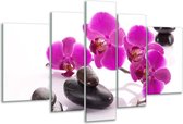 Glasschilderij Orchidee - Paars, Wit, Zwart - 170x100cm 5Luik - Foto Op Glas - Geen Acrylglas Schilderij - 6000+ Glasschilderijen Collectie - Wanddecoratie