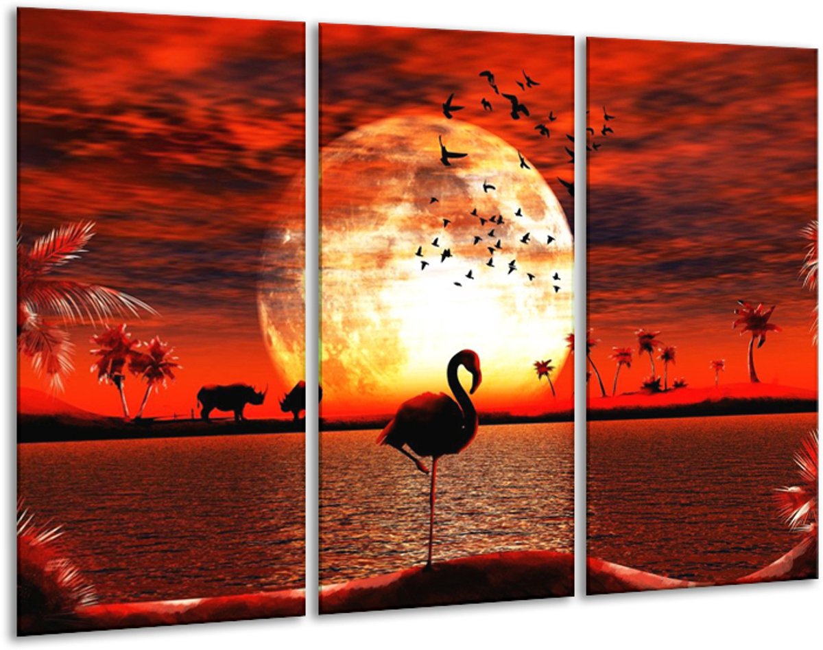 Glasschilderij Dieren - Rood, Wit, Zwart - 120x80cm 3Luik - Foto Op Glas - Geen Acrylglas